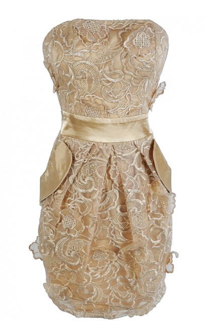 Dimensional Gold Floral Lace Dress